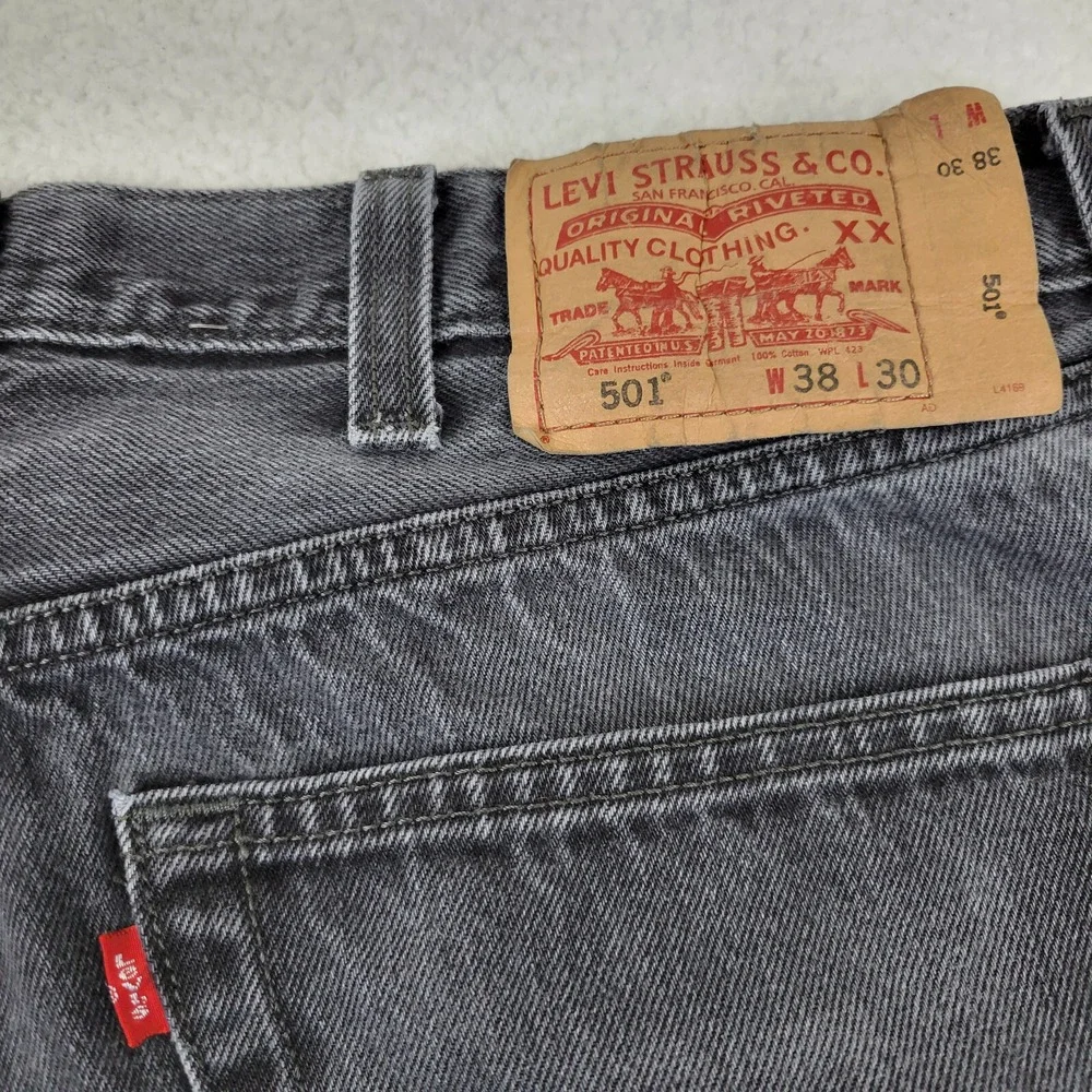 Levis 501XX Straight Leg‎ Jeans Mens 38 x 30 Black Cotton Denim Pants Faded